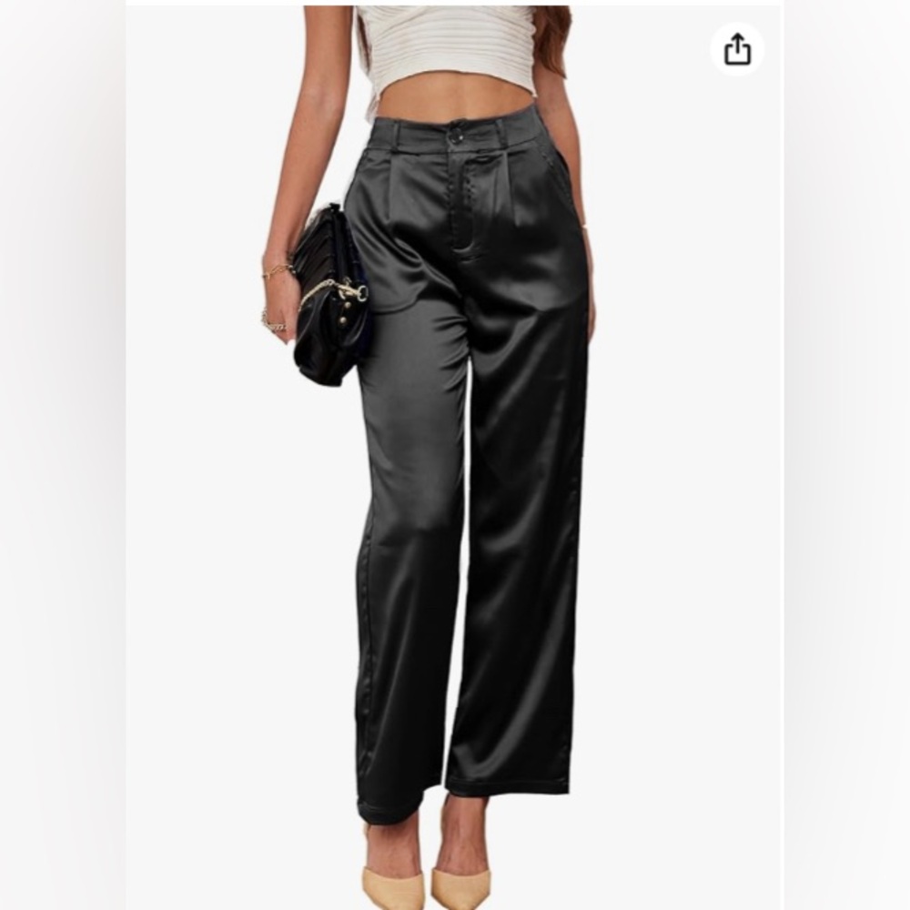 Sleek Black Satin Wode Leg Pants